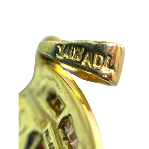 10K Yellow Gold, Pink Stone & Baguette Diamond, Triangular Pendant (15535) - Picture 4 of 5